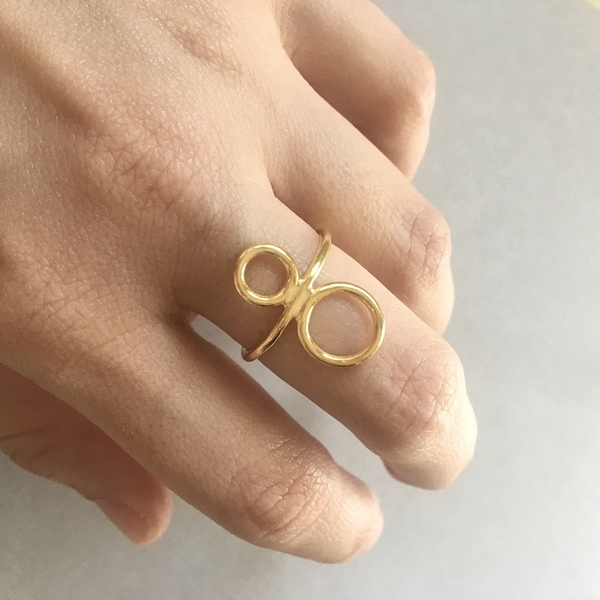 Χειροποίητο δαχτυλίδι με κύκλους από ασήμι 925 και επιχρύσωση - επιχρυσωμένα, ασήμι 925, γεωμετρικά σχέδια, boho, σταθερά, μεγάλα - 3