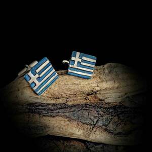 Ασημένια μανικετόκουμπα - Ελληνική σημαία - ασήμι 925, σμάλτος, χειροποίητα - 2