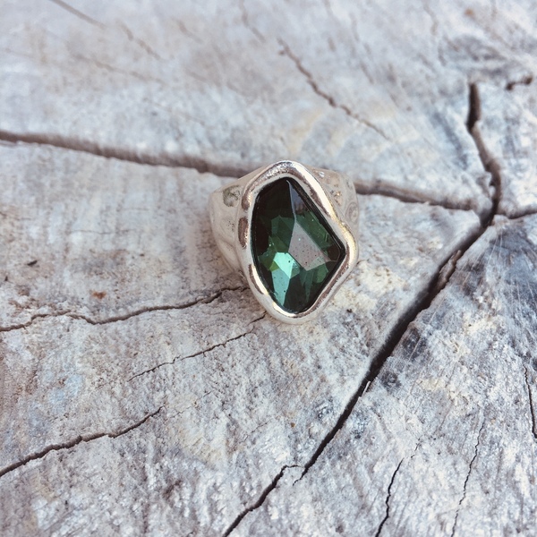 Δαχτυλίδι με πέτρα - Stone ring green - ημιπολύτιμες πέτρες, σταθερά, μεγάλα, επιροδιωμένα - 2