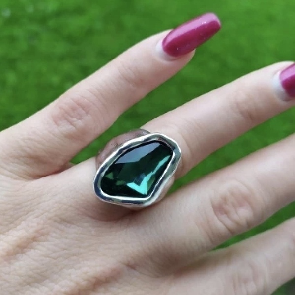 Δαχτυλίδι με πέτρα - Stone ring green - ημιπολύτιμες πέτρες, σταθερά, μεγάλα, επιροδιωμένα - 5