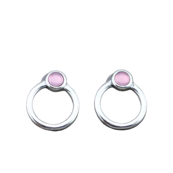Σκουλαρικια κρικακια καρφωτα - pink circle - ημιπολύτιμες πέτρες, γεωμετρικά σχέδια, πέτρες, καρφωτά, μικρά