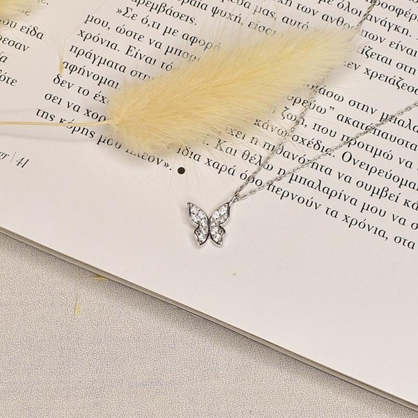 Κολιέ από Ασήμι 925 με Πεταλούδα από Ζιργκόν Butterfly - charms, ασήμι 925, δώρο, κοντά, για παιδιά - 2