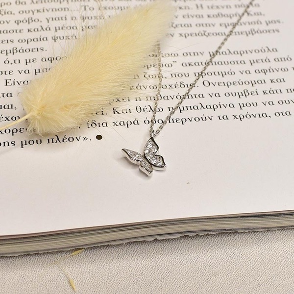 Κολιέ από Ασήμι 925 με Πεταλούδα από Ζιργκόν Butterfly - charms, ασήμι 925, δώρο, κοντά, για παιδιά - 3