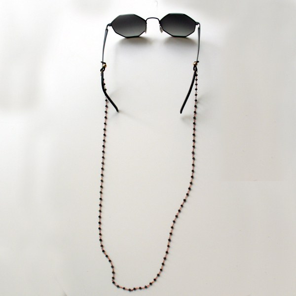 Χειροποίητη αλυσίδα γυαλιών ροζ χρυσό με μαύρες χάνδρες - αλυσίδες, ροζάριο, αλυσίδα γυαλιών, κορδόνια γυαλιών - 4