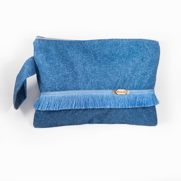 Tσάντα χειρός-νεσεσέρ μπλε με κρόσια (30x21 εκ.) Blue Fringes - ύφασμα, φάκελοι, θαλάσσης, χειρός, καλλυντικών, ταξιδίου, φθηνά, μικρές, φθηνές