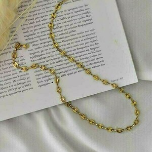 Κολιέ Αλυσίδα από Ανοξείδωτο Ατσάλι Love Links Choker Gold - αλυσίδες, κολιέ, κοντά, ατσάλι, boho - 2