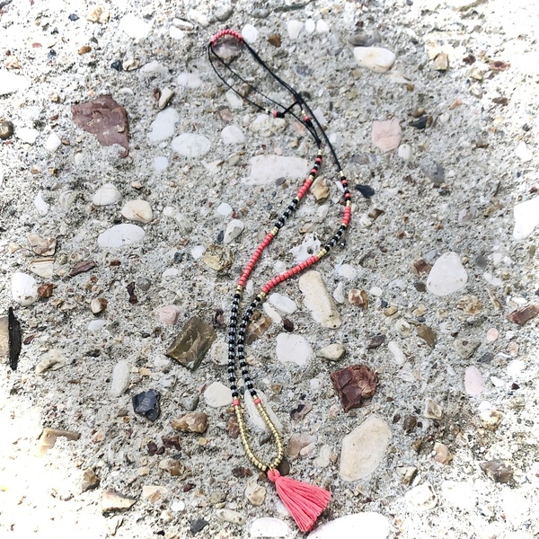 Boho coral love necklace - με φούντες, χάντρες, μακριά, boho - 3
