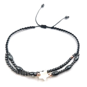 Star bracelet, μακραμε διπλό βραχιόλι με αιματίτη και αστέρι φίλντισι - charms, αστέρι, αιματίτης, χεριού, αυξομειούμενα