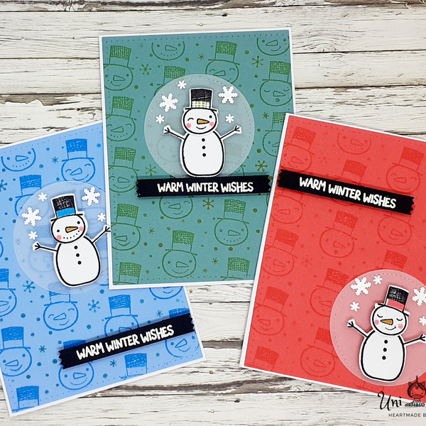 Κάρτες Χριστουγέννων (σετ 3 καρτών) - Χιονάνθρωποι - κάρτα ευχών, χειμώνας, χιονάνθρωπος, ευχετήριες κάρτες - 5