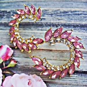 Pink round earrings - επιχρυσωμένα, κρίκοι, μεγάλα