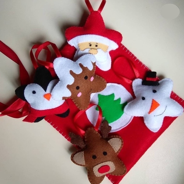 Σετ χριστουγεννιάτικα στολίδια - ύφασμα, χριστουγεννιάτικα δώρα, στολίδια, δέντρο, μπάλες - 2