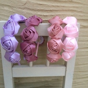 Στέκες "Στεφάνι Τριαντάφυλλων" σε 6 χρώματα - ύφασμα, τριαντάφυλλο, στέκες μαλλιών παιδικές, στέκες - 4