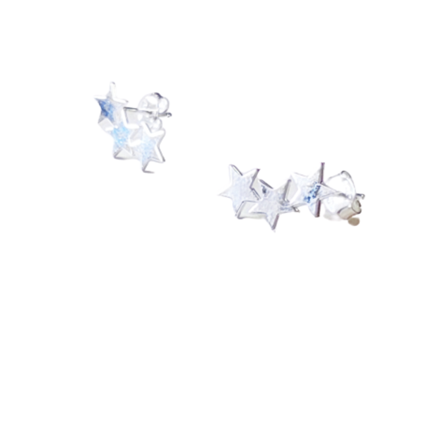 Ασημένια καρφωτά σκουλαρίκια τρία αστέρια - ασήμι, αστέρι, μικρά, φθηνά - 2