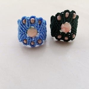 Γυναικείο μακραμέ σταθερό δαχτυλίδι μαργαρίτα γαλάζιο με χάντρες - μακραμέ, χάντρες, boho, σταθερά - 3