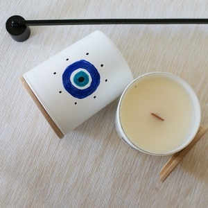 Κερί σογιας με άρωμα Μαστίχα Χίου (Evil Eye) μέσα σε ποτήρι ζωγραφισμένο στο χέρι - ζωγραφισμένα στο χέρι, αρωματικά κεριά, διακοσμητικά, κεριά - 4