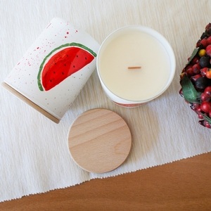 Κερί σογιας με άρωμα Watermelon μέσα σε ποτήρι ζωγραφισμένο στο χέρι - ζωγραφισμένα στο χέρι, αρωματικά κεριά, διακοσμητικά, κεριά - 3