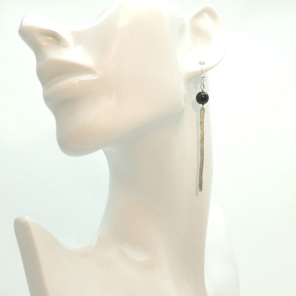 Κρεμαστά γυναικεία σκουλαρίκια από αλπακά και μαύρη γυάλινη χάντρα | EB16 - αλπακάς, κρεμαστά, μεγάλα - 2