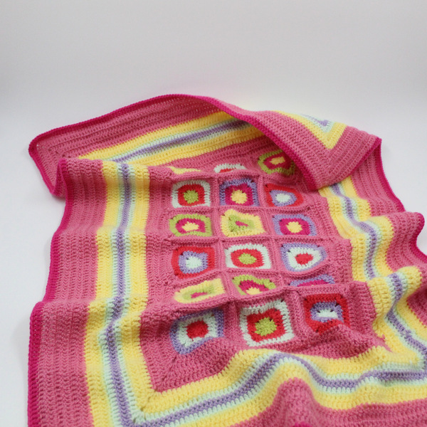 Πλέκτη Ροζ παιδική κουβερτούλα χειροποίητο βελονάκι - κορίτσι, κουβέρτες - 4