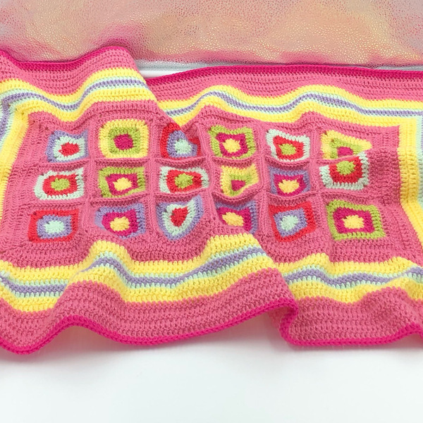 Πλέκτη Ροζ παιδική κουβερτούλα χειροποίητο βελονάκι - κορίτσι, κουβέρτες - 3