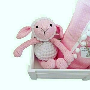 Καλαθάκι Νεογέννητου "Προβατάκι Ροζ" - κορίτσι, amigurumi, σετ δώρου - 2