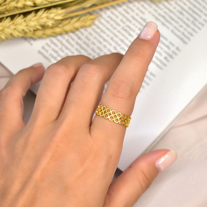 Δαχτυλίδι από Ανοξείδωτο Ατσάλι Beehive Gold - μικρά, ατσάλι, boho, αυξομειούμενα, φθηνά - 3