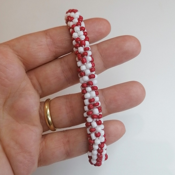 African style Βραχιόλι με χάντρες crochet knitted κόκκινο - χάντρες, χεριού, αυξομειούμενα - 2
