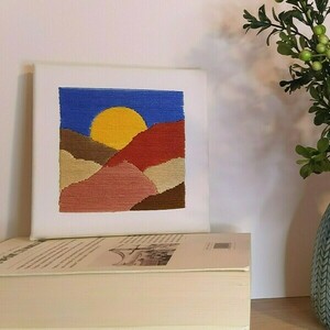 Πίνακας κεντημένος με ηλιοβασίλεμα και βουνά - πίνακες & κάδρα - 2