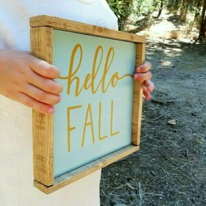 "hello fall" - Ξύλινη πινακίδα 22 × 22 εκ. για την είσοδο / το καθιστικό ( φθινόπωρο ) - πίνακες & κάδρα, φθινόπωρο, ξύλινα διακοσμητικά, ξύλινα διακοσμητικά τοίχου - 3