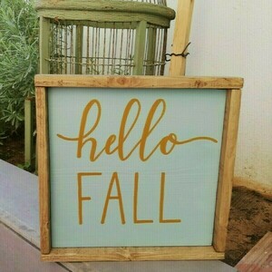 "hello fall" - Ξύλινη πινακίδα 22 × 22 εκ. για την είσοδο / το καθιστικό ( φθινόπωρο ) - πίνακες & κάδρα, φθινόπωρο, ξύλινα διακοσμητικά, ξύλινα διακοσμητικά τοίχου - 4