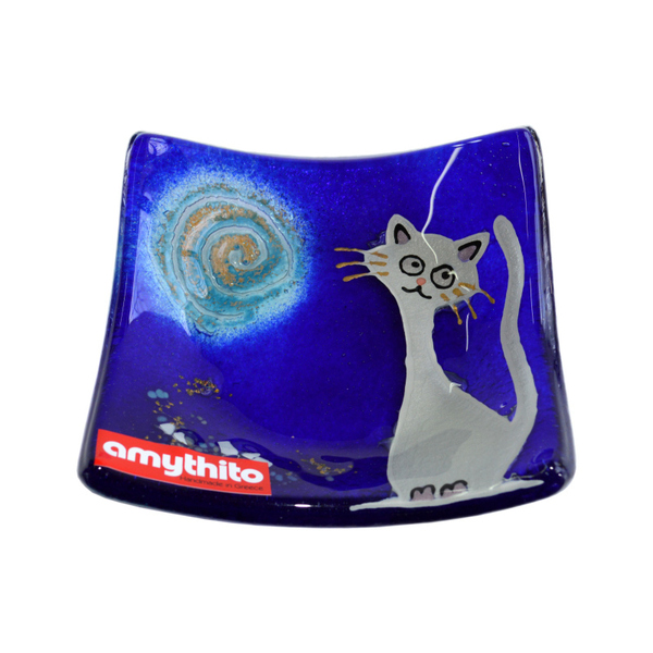 Γυάλινο Χειροποίητο Μπολάκι 13χ13χ3,6 μπλε - amythito 004127.4573 - γυαλί, βάζα & μπολ, δώρο, γάτα, διακόσμηση σαλονιού