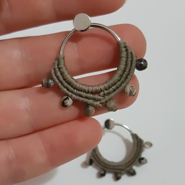 Μακραμέ σκουλαρίκια με χάντρες αχάτη - μακριά, καρφωτά, μικρά - 2