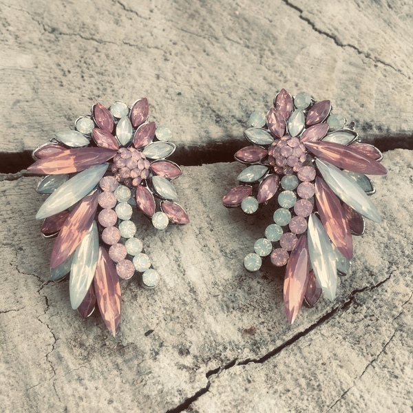 Σκουλαρικια κρεμαστα με πετρες- Lush pink - ημιπολύτιμες πέτρες, λουλούδι, ατσάλι, κρεμαστά - 4