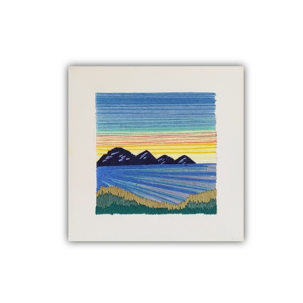 Πίνακας κεντημένος με βουνά και θάλασσα - πίνακες & κάδρα