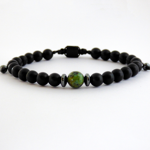 Ανδρικό βραχιόλι onyx black - turquoise africa - ημιπολύτιμες πέτρες, βραχιόλια, δώρα για άντρες - 3