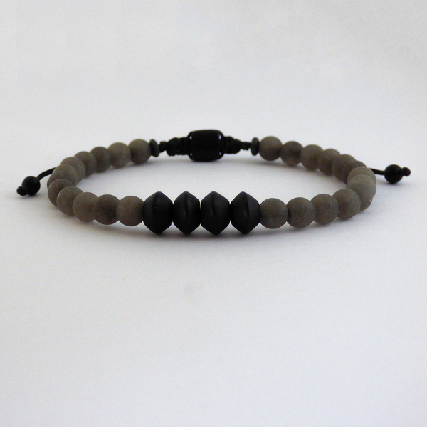Ανδρικό βραχιόλι Jade grey - onyx black - ημιπολύτιμες πέτρες, βραχιόλια, δώρα για άντρες - 3