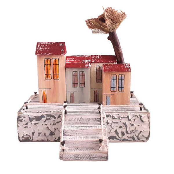 Διακοσμητικό επιτραπέζιο ξύλινο χειροποίητο Γειτονιά με σκαλιά 14x10x12 Πολύχρωμο Καπαδάκης - ξύλο, ζωγραφισμένα στο χέρι, σπίτι, χειροποίητα, διακοσμητικά