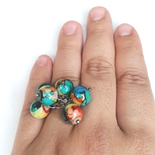 Δαχτυλίδι με χάντρες coloured beads - χάντρες, αυξομειούμενα - 2