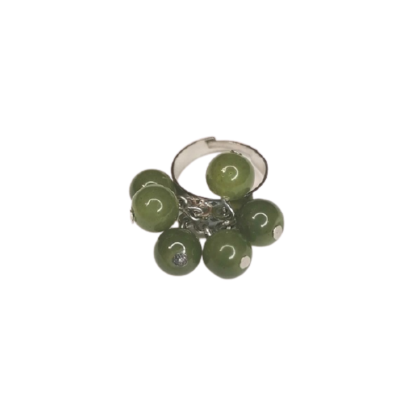 Δαχτυλίδι με χάντρες και μεταλλικη βάση green μαρμάρου - χάντρες, μεγάλα, αυξομειούμενα