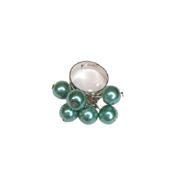 Δαχτυλίδι με χάντρες και μεταλλικη βάση turquoise pearls - μαργαριτάρι, χάντρες, boho, αυξομειούμενα