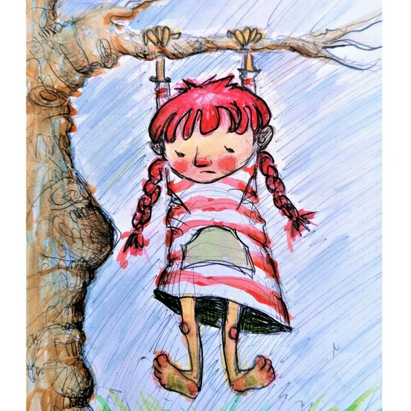 Κορίτσι στο δέντρο- Διακόσμηση τοίχου- artprint A5 - κορίτσι, αφίσες, δωμάτιο παιδιών