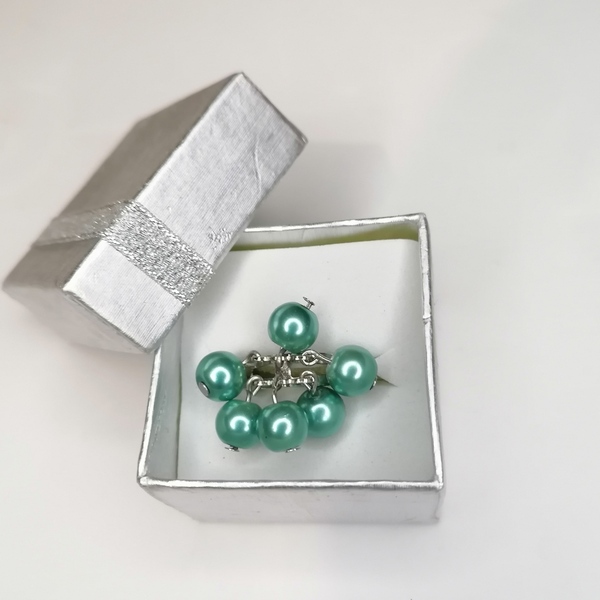 Δαχτυλίδι με χάντρες και μεταλλικη βάση turquoise pearls - μαργαριτάρι, χάντρες, boho, αυξομειούμενα - 2