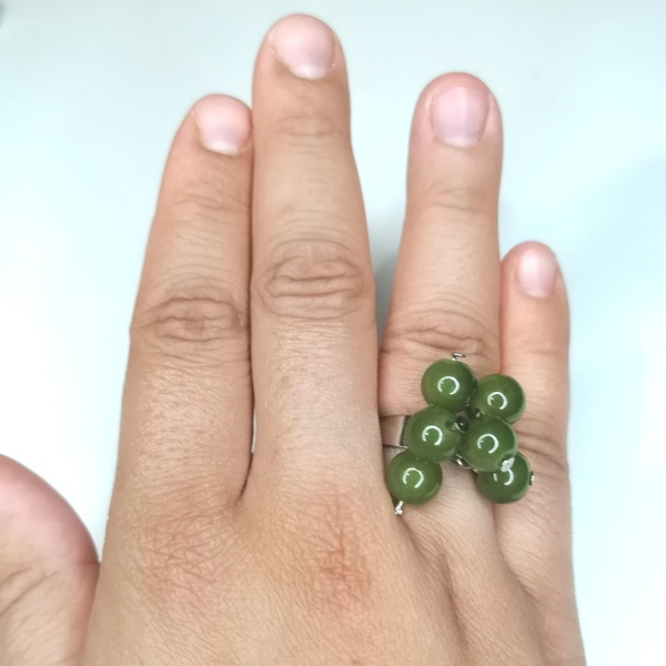 Δαχτυλίδι με χάντρες και μεταλλικη βάση green μαρμάρου - χάντρες, μεγάλα, αυξομειούμενα - 3