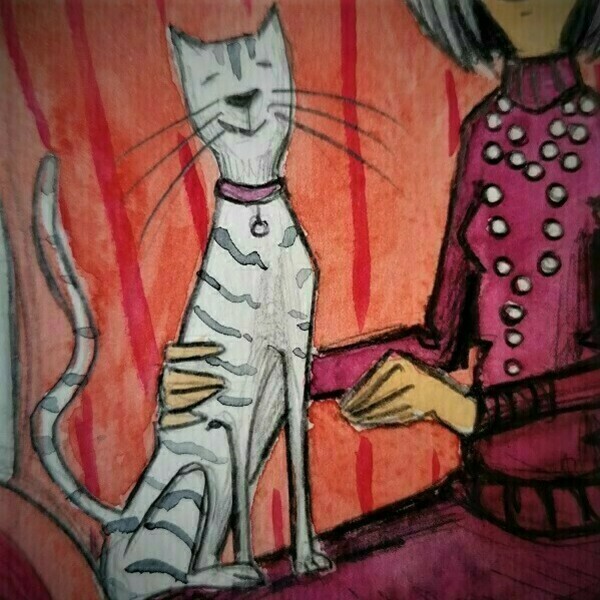 Κυρία με γάτες- Διακόσμηση τοίχου- artprint A5 - πίνακες & κάδρα, γιαγιά, δώρα γενεθλίων - 5