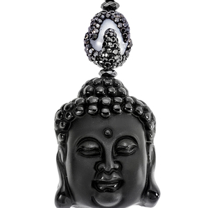 Κολιέ με κρεμαστό motif "Βούδας" από οψιδιανό και ασήμι 925 - ημιπολύτιμες πέτρες, μαργαριτάρι, ασήμι 925, μακριά, μενταγιόν - 2