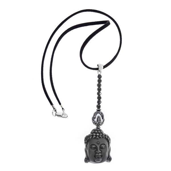 Κολιέ με κρεμαστό motif "Βούδας" από οψιδιανό και ασήμι 925 - ημιπολύτιμες πέτρες, μαργαριτάρι, ασήμι 925, μακριά, μενταγιόν