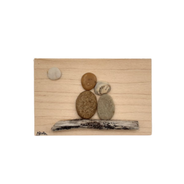 Ξύλινο μαγνητάκι με παράσταση από βότσαλα, ζευγάρι (8,5x5,5cm) - ξύλο, δώρο, χειροποίητα, διακοσμητικά, μαγνητάκια ψυγείου