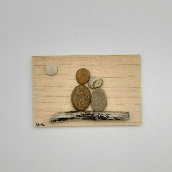 Ξύλινο μαγνητάκι με παράσταση από βότσαλα, ζευγάρι (8,5x5,5cm) - ξύλο, δώρο, χειροποίητα, διακοσμητικά, μαγνητάκια ψυγείου - 2