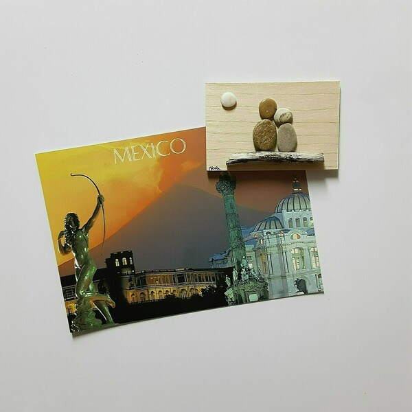 Ξύλινο μαγνητάκι με παράσταση από βότσαλα, ζευγάρι (8,5x5,5cm) - ξύλο, δώρο, χειροποίητα, διακοσμητικά, μαγνητάκια ψυγείου - 3