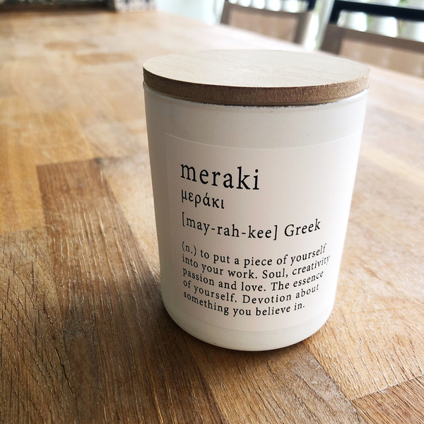Αρωματικό κερί σόγιας “meraki”. - διακόσμηση, αρωματικά κεριά, δώρα γενεθλίων, κερί σόγιας
