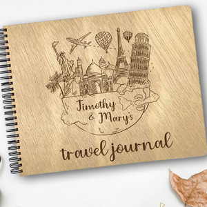 Ξύλινο Άλμπουμ Φωτογραφιών 21cm x 30cm "Travel Journal" (Mε δυνατότητα χάραξης ονομάτων σας) - χειροποίητα, άλμπουμ, για φωτογραφίες